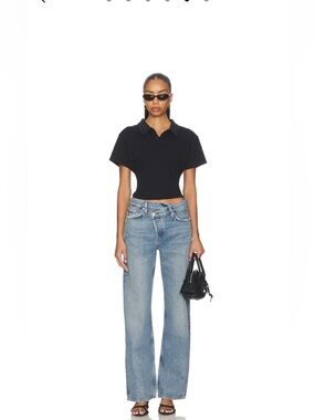 Agolde Light Blue Straight Leg Jeans crisscrossed button fly